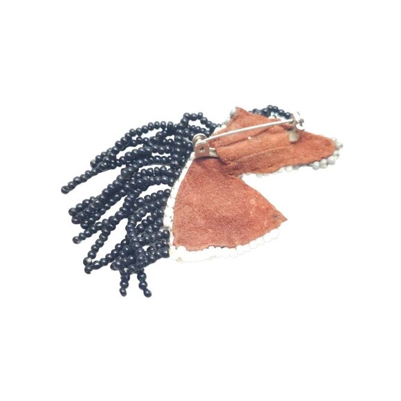 White Gray Black Glass Seed Beaded Horse Head Brooch Pin Vintage - Picture 3 of 4